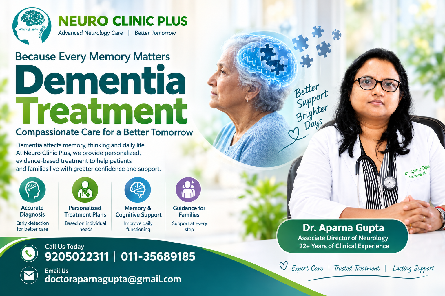 Dementia treatment at Neuro Clinic Plus with Dr. Aparna Gupta providing personalized neurological care